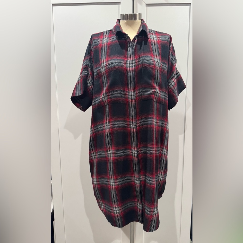 Madewell XL flannel short sleeve button tunic dress/coverup